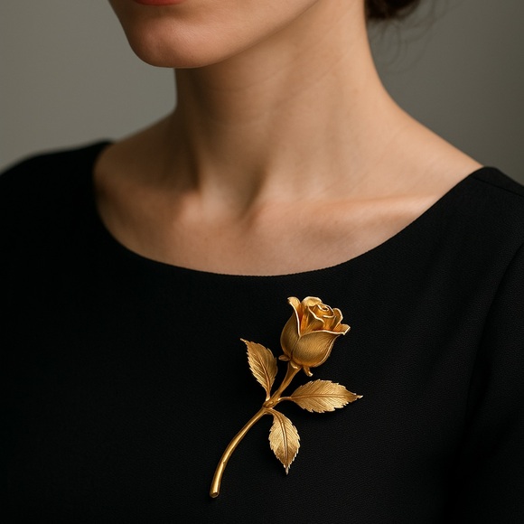 Giovanni Cerrito Rose Brooch Goldtone Vintage Original Box - Picture 1 of 10